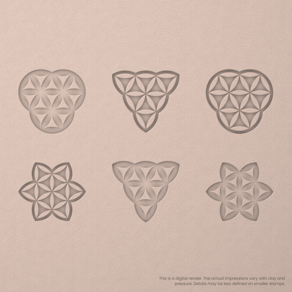 Flower of Life Stamp Set: Trefoil, Star & Triple Circle (3 Petals Wide) - Ceramind® Tools