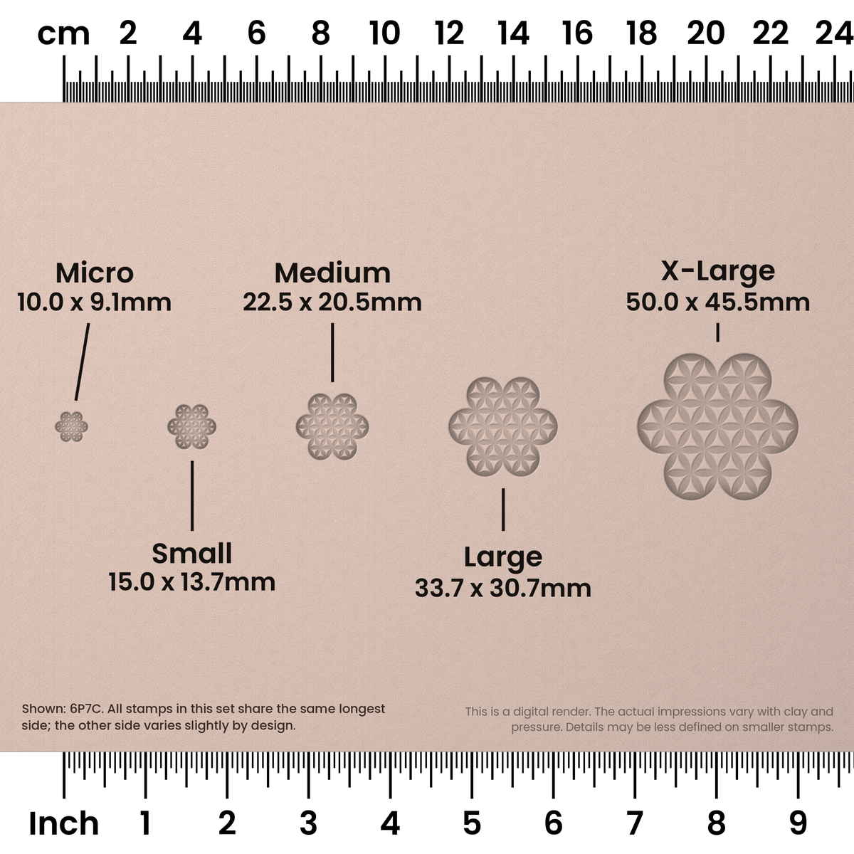 Flower of Life Stamp Set: Seven Circle & Four Circle - Size Chart - Ceramind® Tools