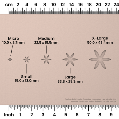 Flower of Life Stamp Set: Star, 2 Petals Wide - Size Chart - Ceramind® Tools