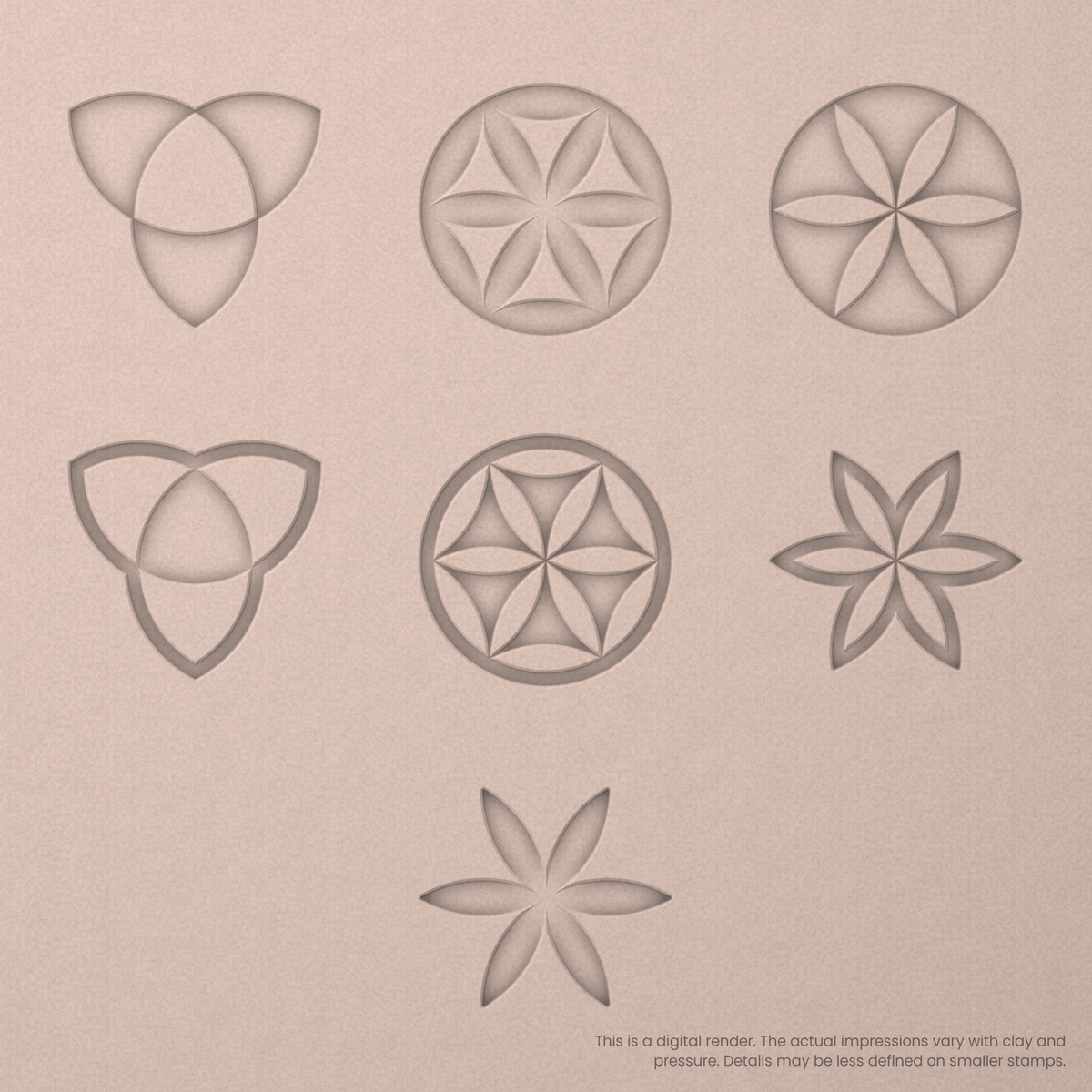Flower of Life Stamp Set: Trefoil, Star & Circle (2 Petals Wide) - Ceramind® Tools
