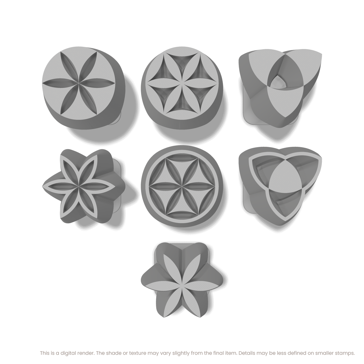 Flower of Life Stamp Set: Trefoil, Star & Circle (2 Petals Wide) - Ceramind® Tools