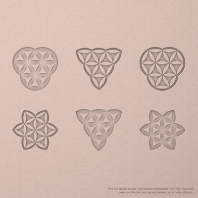 Flower of Life Stamp Set: Trefoil, Star & Triple Circle (3 Petals Wide) - Ceramind® Tools