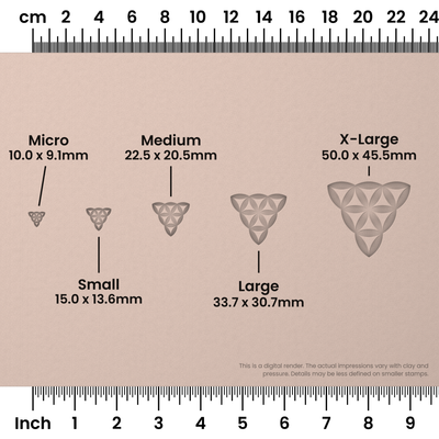 Flower of Life Stamp Set: Trefoil, 3 Petals Wide - Size Chart - Ceramind® Tools