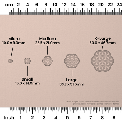 Flower of Life Stamp Set: Seven Circle, 4 Petals Wide - Size Chart - Ceramind® Tools