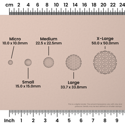 Flower of Life Stamp Set: Circle, 6 Petals Wide - Size Chart - Ceramind® Tools