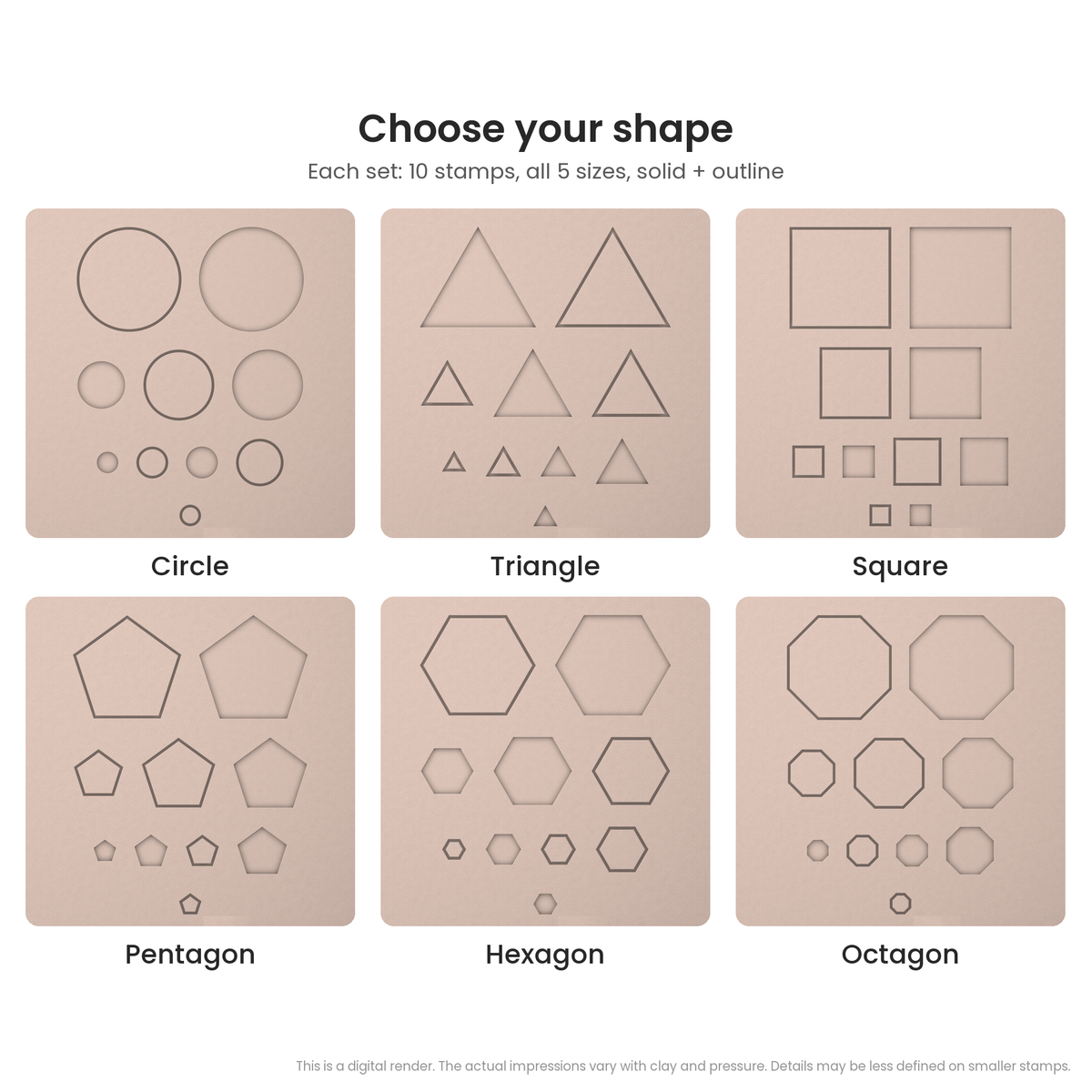 Geometric Stamp Set: One Shape, All 5 Sizes - Ceramind® Tools
