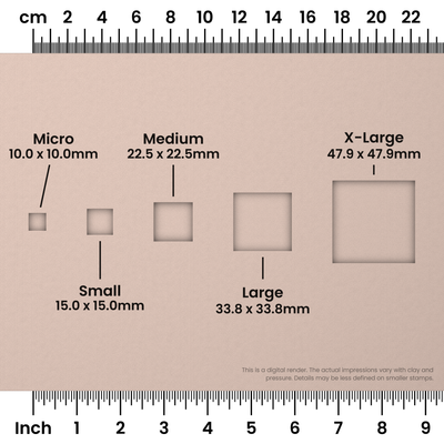 Geometric Stamp Set: One Shape, All 5 Sizes - Square Size Chart - Ceramind® Tools