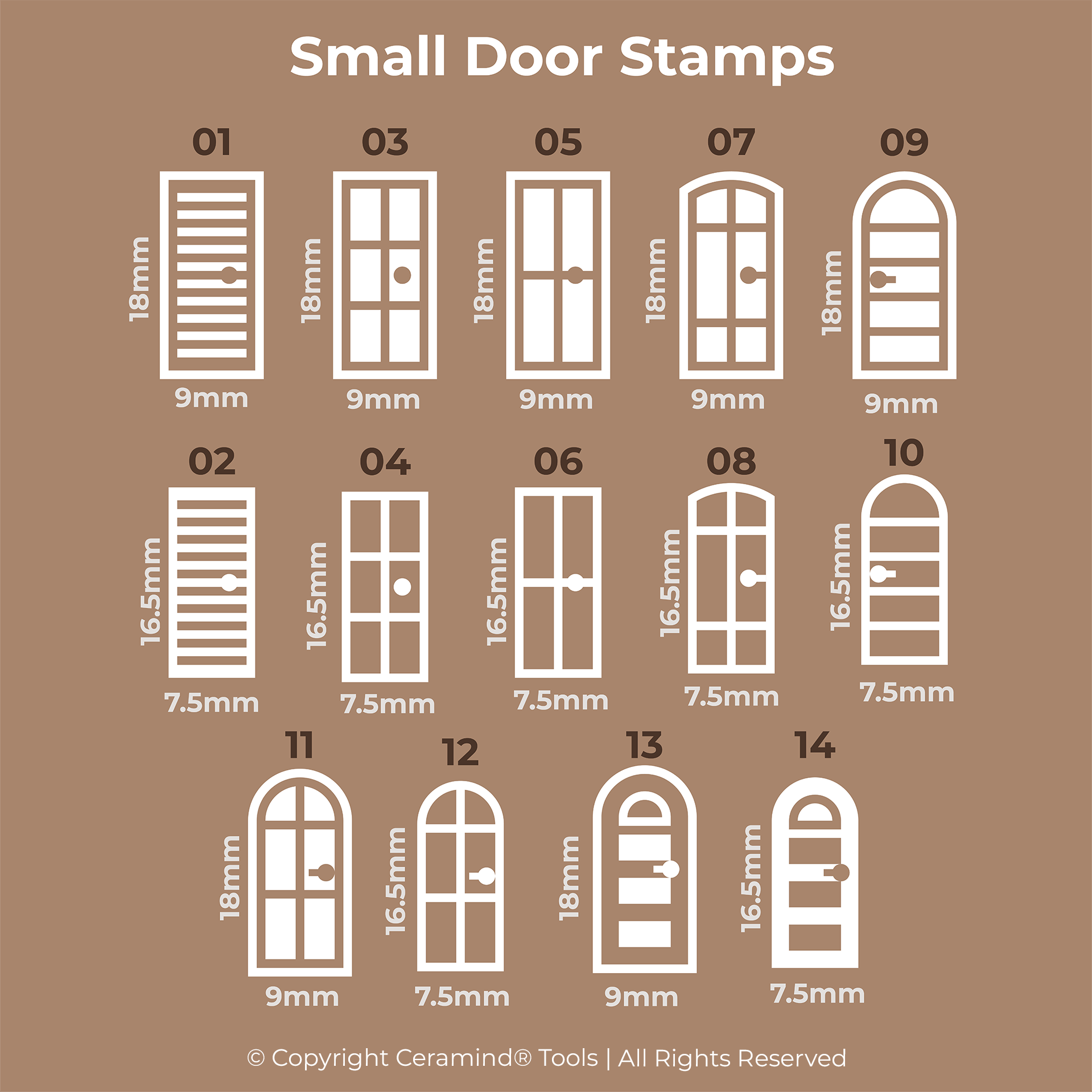 Door Stamp Set of 18 - Ceramind® Tools
